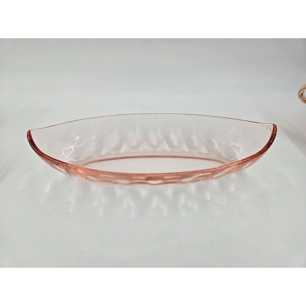 Lot of Vintage Pink Floral Depression Glass Pieces Nappy Triangle Dish Handled